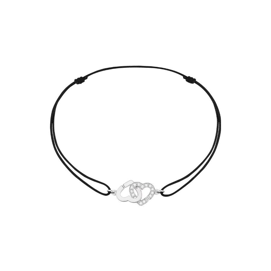 Bracelet sur cordon Double Cœurs R9 or blanc et diamants