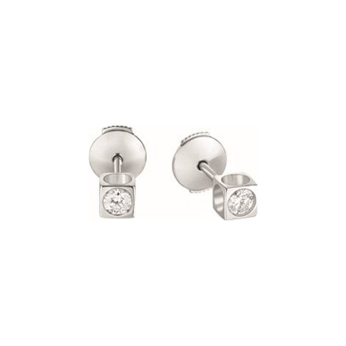 Puces d'oreilles Le Cube Diamant moyen modèle or blanc 18Kt et diamants.