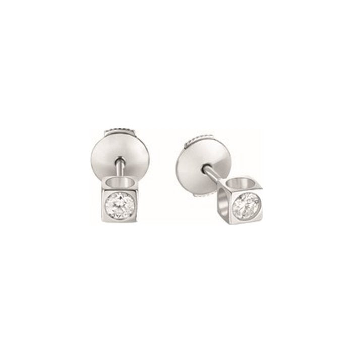 Puces d'oreilles Le Cube Diamant moyen modèle or blanc 18Kt et diamants.
