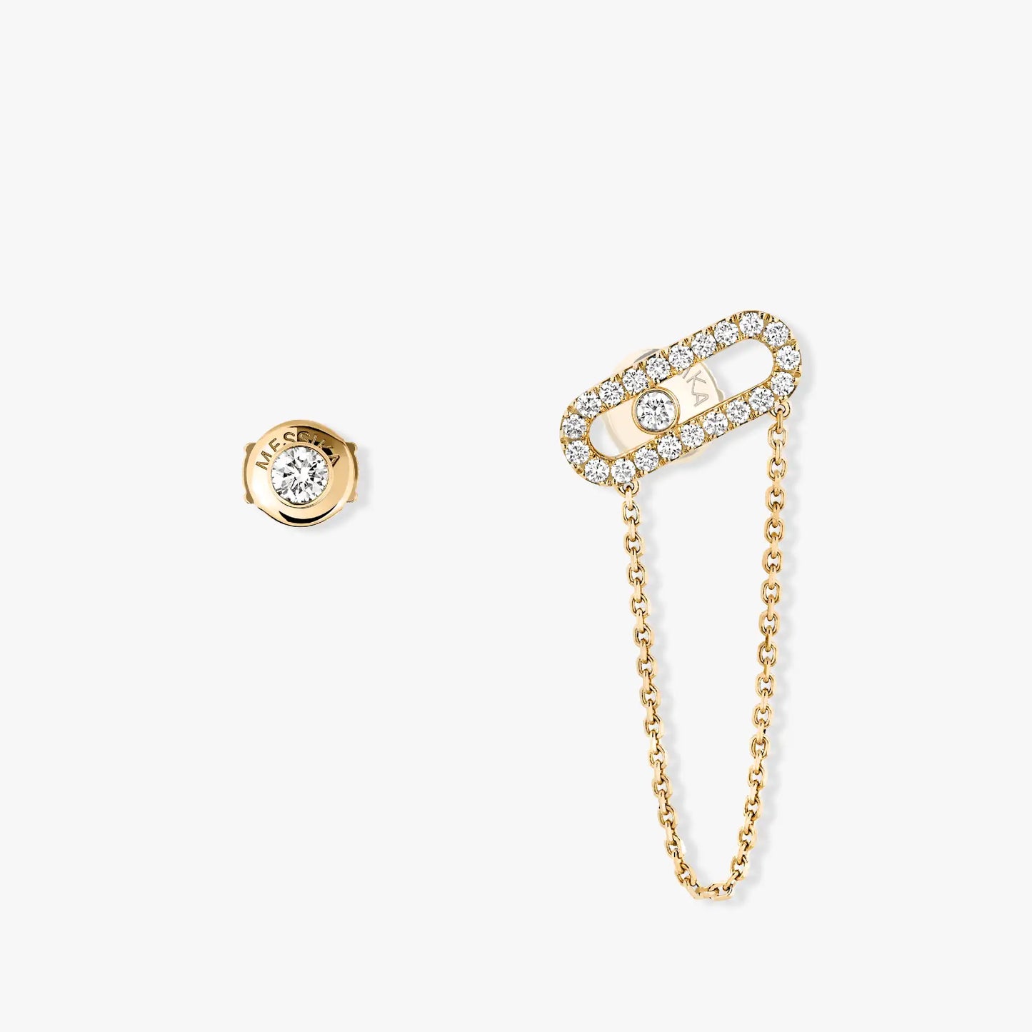 Boucles d'oreilles Move Uno chaîne et puce or et diamants