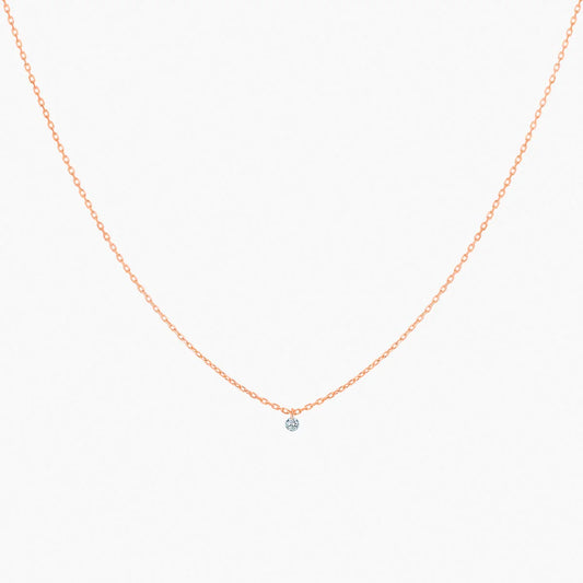 Collier 360° or rose solitaire diamant 0.07ct