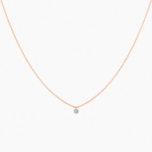 Collier 360° or rose solitaire diamant 0.20ct
