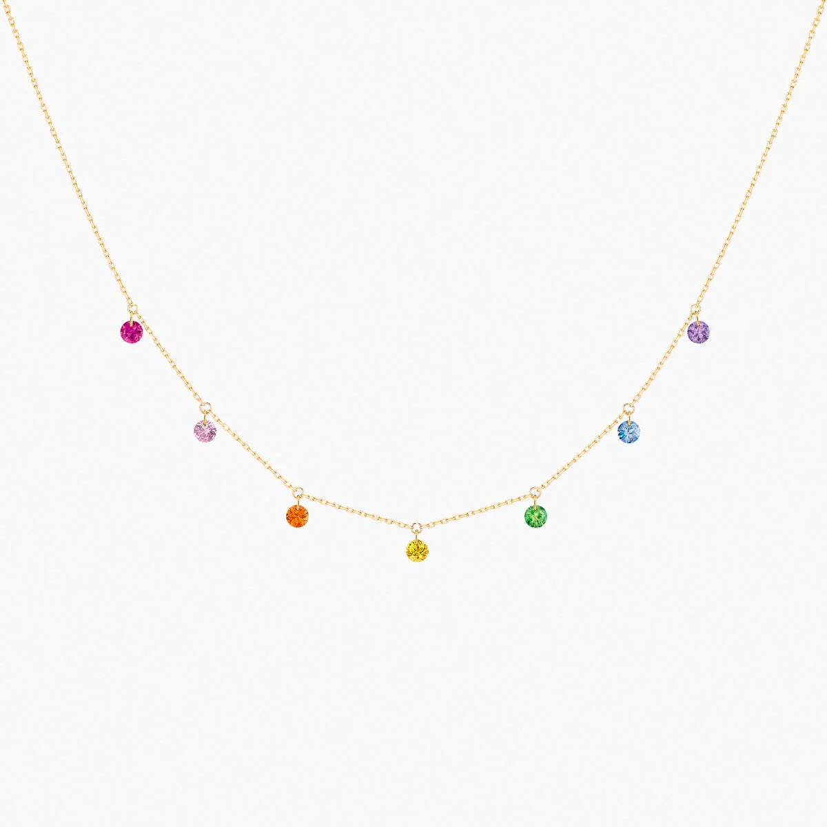 Collier Confetti Rainbow or jaune rubis, tsavorite, améthyste, saphirs rose, orange, jaune et bleu