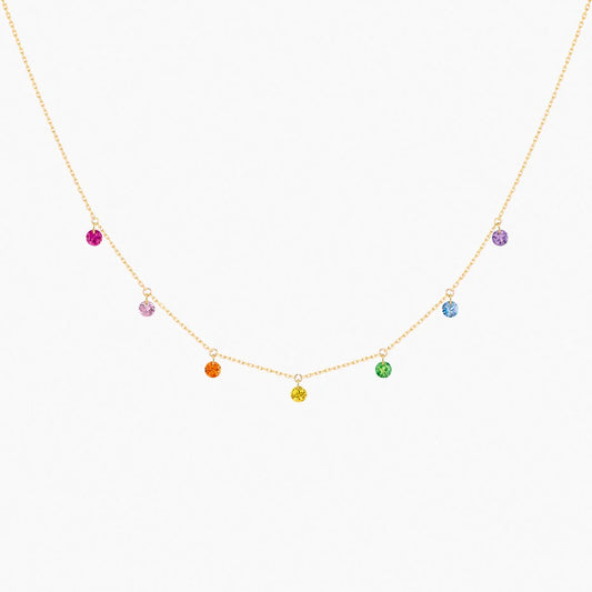Collier Confetti Rainbow or jaune rubis, tsavorite, améthyste, saphirs rose, orange, jaune et bleu