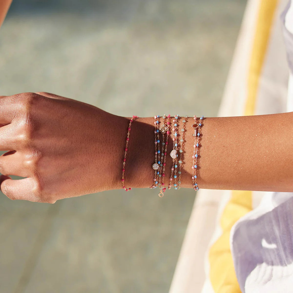 Bracelet Gigi Classique Rose Fluo or jaune 17cm