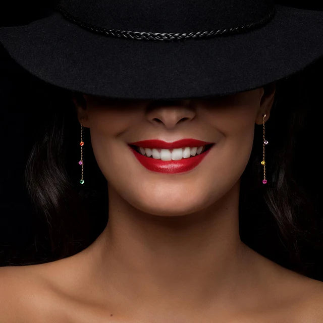 pendants d'oreilles Rainbow or jaune rubis, tsavorite, améthyste, saphirs rose, orange et jaune