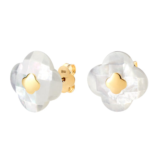 Puces d'oreilles Victoria nacre blanche or jaune