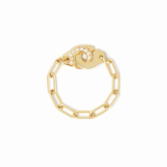 Bague chaine Menottes demi-pavée or jaune et diamants