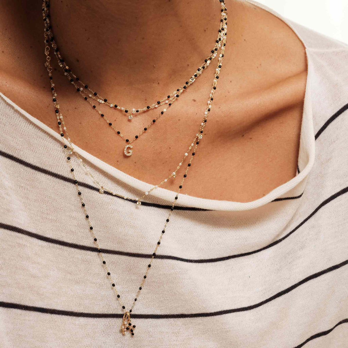 Sautoir Gigi Classique noir or jaune 60cm