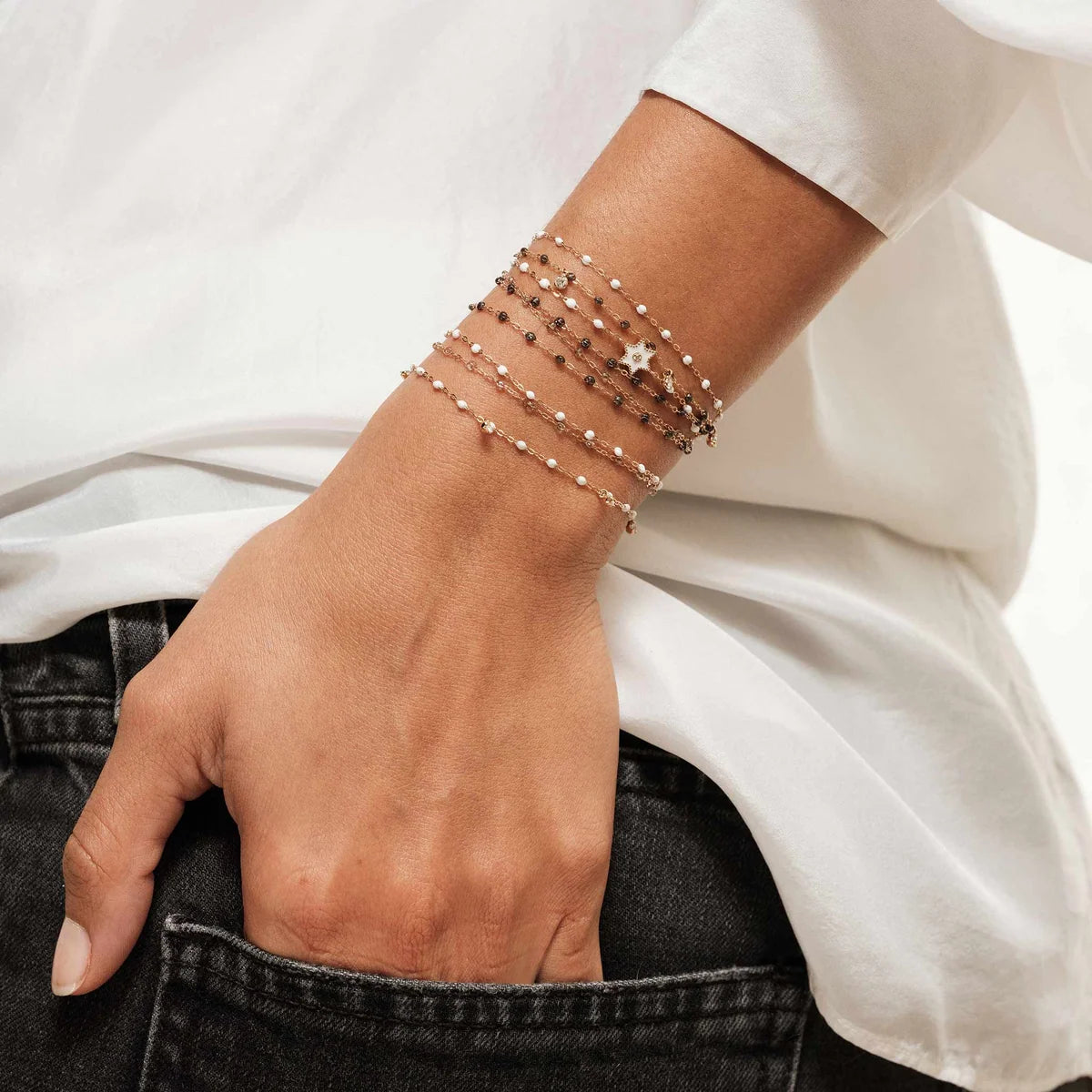 Bracelet Gigi Classique Blanc or jaune 19cm