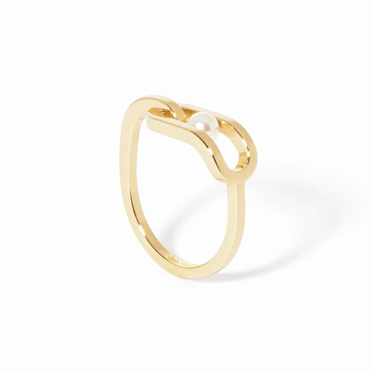 Bague Maillon Perle petit modèle or jaune 18Kt