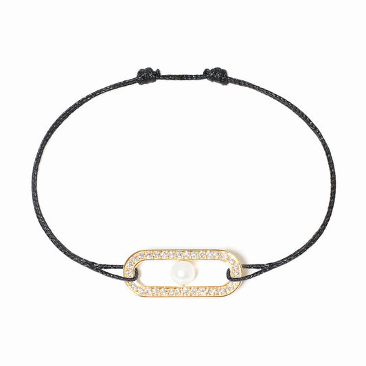 Bracelet cordon Maillon Perle pavé