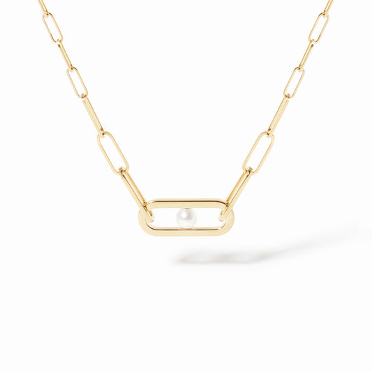 Collier Maillon Perle petit modèle or jaune 18Kt