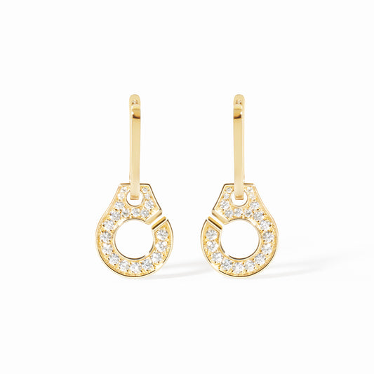 Boucles d'oreilles pendantes Menottes or jaune 18Kt et diamants