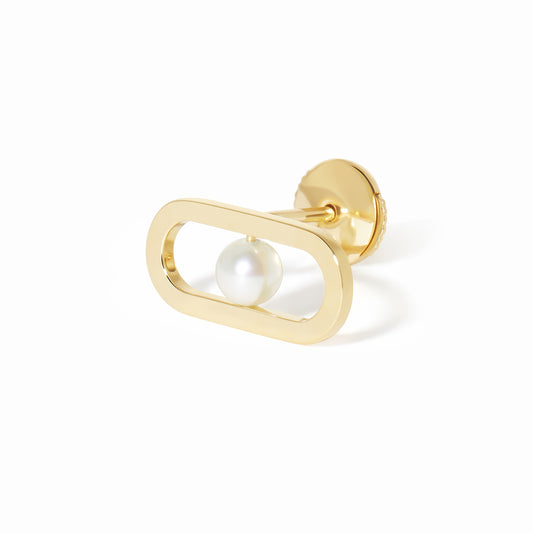 Mono boucle d'oreille Maillon Perle or jaune 18Kt