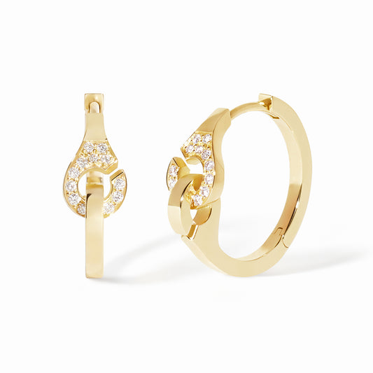 Créoles Menottes sculptées or jaune 18Kt et diamants