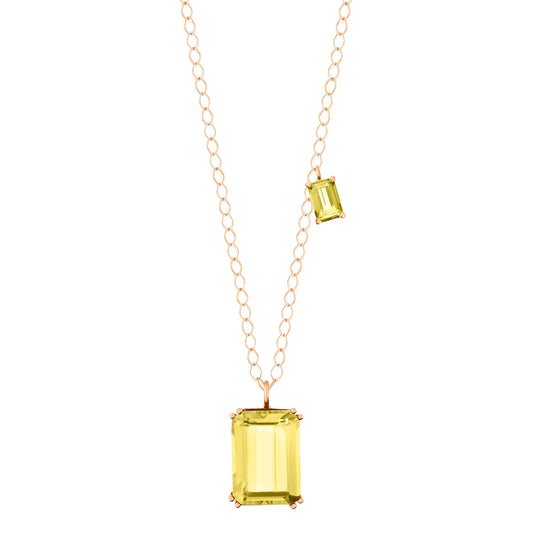 Collier Cocktail duo lemon quartz or rose 18Kt