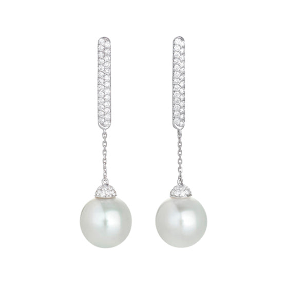 Boucles d'oreilles Timeless or blanc 18Kt perles des Mers du Sud et diamants
