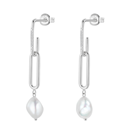 Boucles d'oreilles Elaine argent, diamants et perles d'eau douce baroque