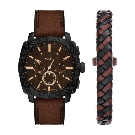 Coffret cadeau montre Fossil Machine et bracelet cuir