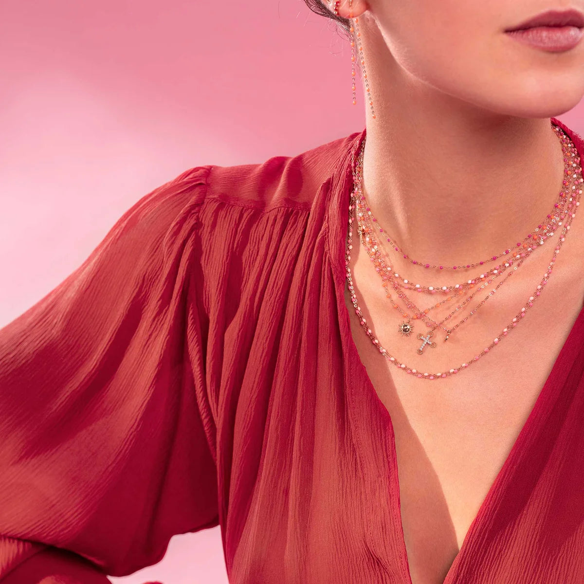 Collier Gigi Classique Rose Bébé or jaune 50cm