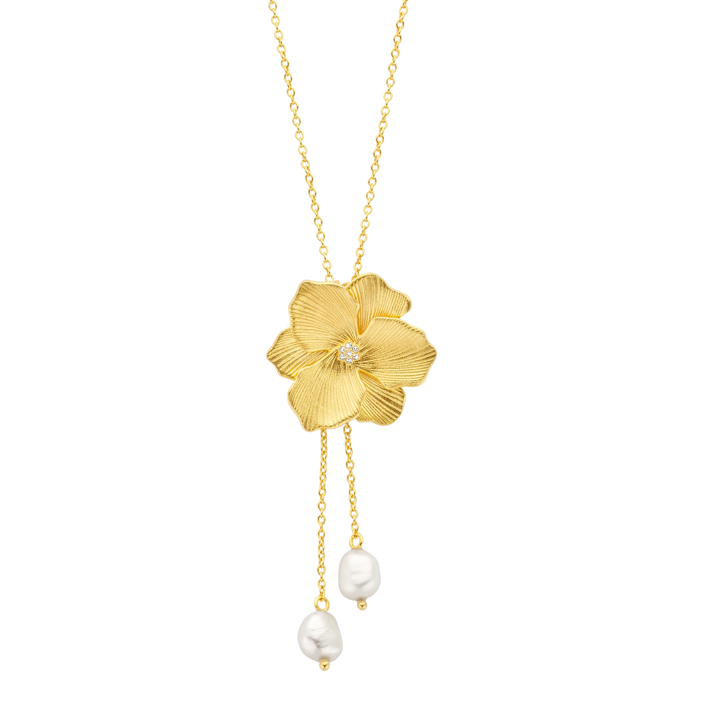 Pendentif Jasmine PVD doré, diamants et perles d'eau douce baroques