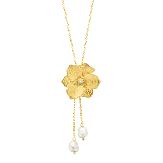 Pendentif Jasmine PVD doré, diamants et perles d'eau douce baroques