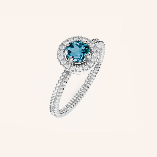 Bague Diamond Aurora argent, Topaze bleue et diamants