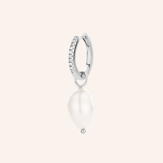 Mono boucle Endless Pearl argent, diamants et perle d'eau douce baroque