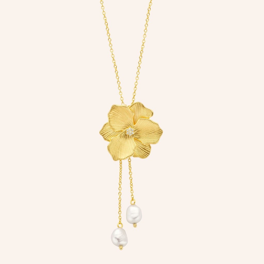 Collier Jasmine PVD doré, diamants et perles d'eau douce baroques