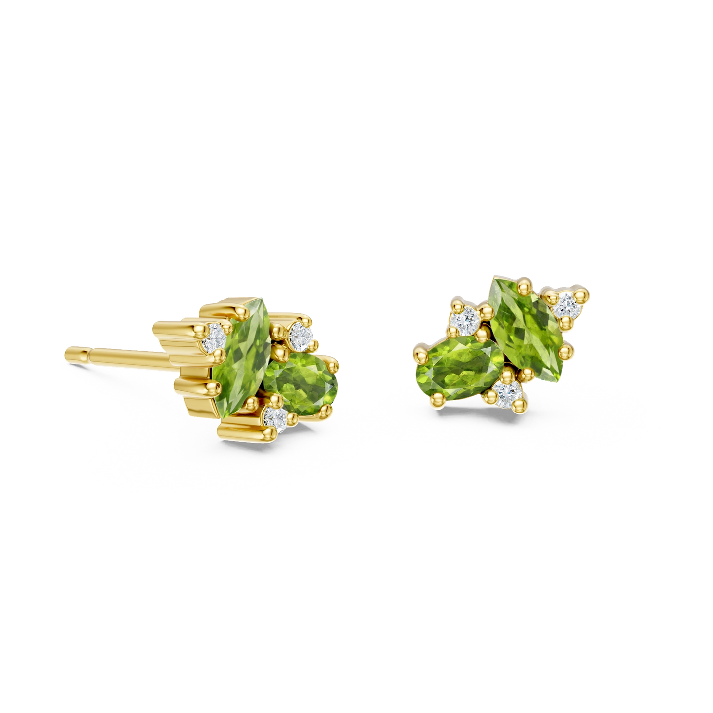 Boucles d'oreilles Peridelle PVD doré, Péridots et diamants