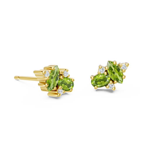 Boucles d'oreilles Peridelle PVD doré, Péridots et diamants