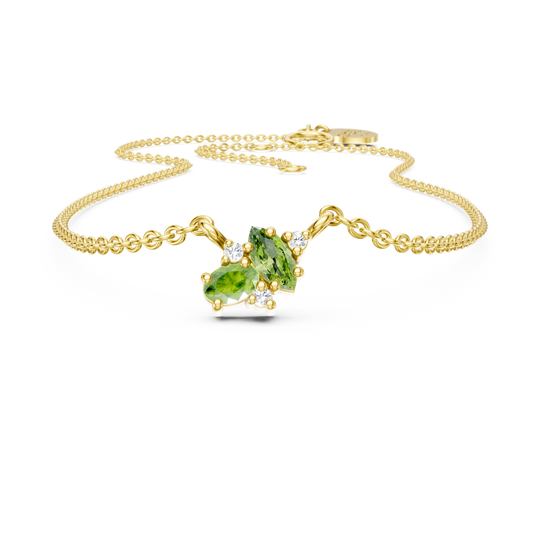 Pendentif Peridelle PVD doré, péridots et diamants