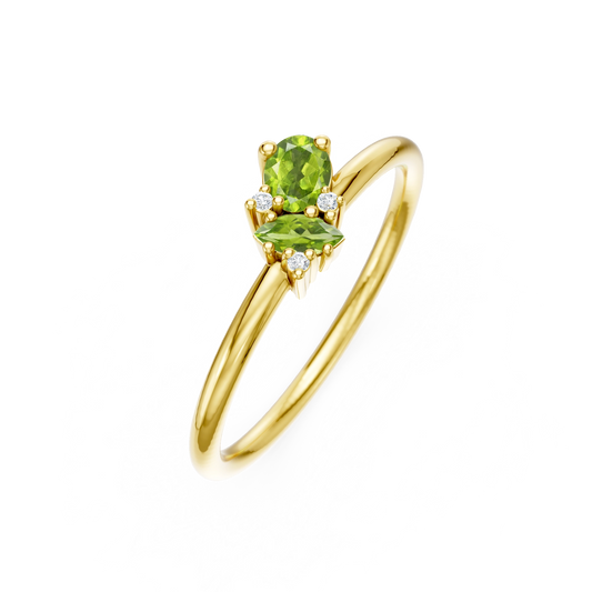 Bague Peridelle PVD doré, péridots et diamants