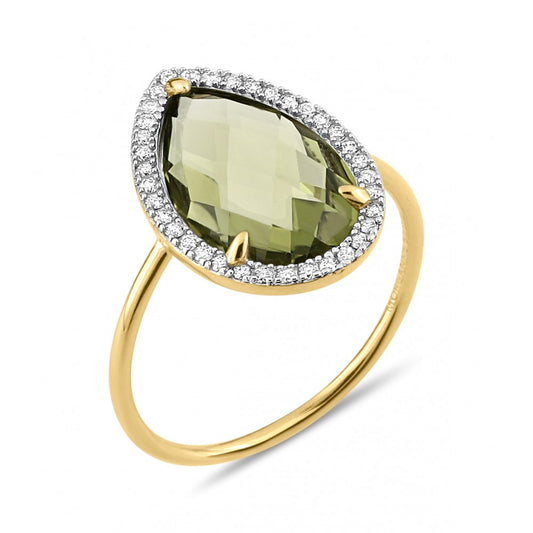 Bague Alma quartz olive or jaune et diamants