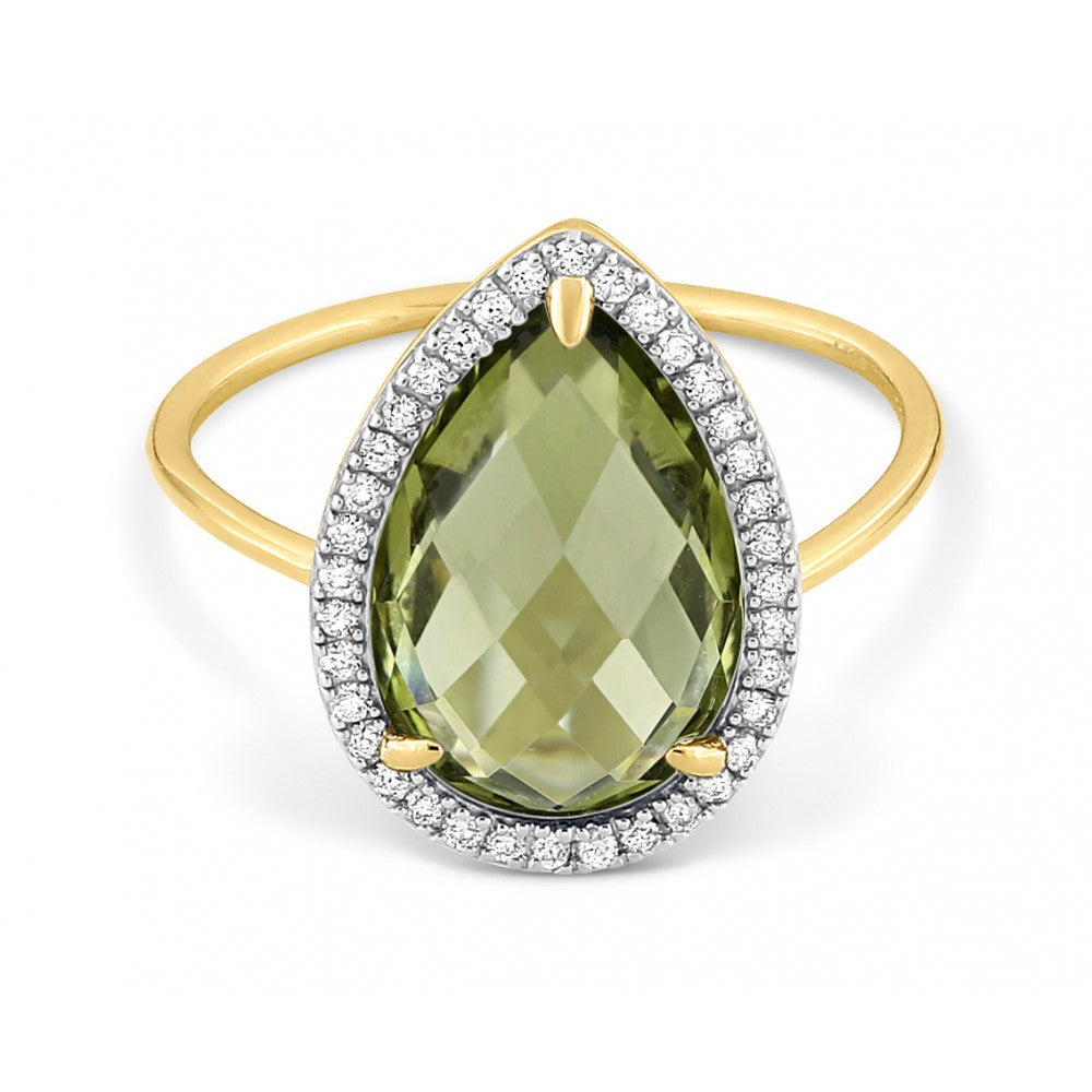 Bague Alma quartz olive or jaune et diamants