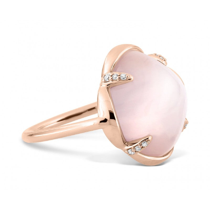 Bague Songe quartz rose or jaune et diamants