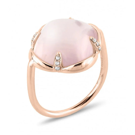 Bague Songe quartz rose or jaune et diamants