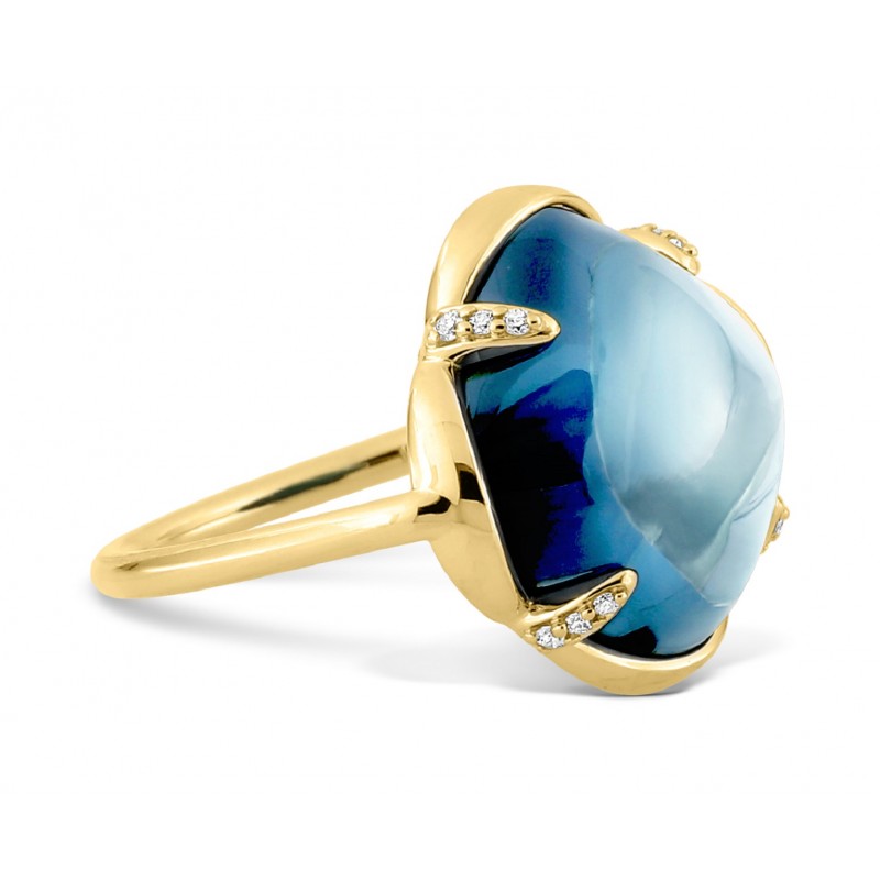 Bague Songe topaze Blue London or jaune et diamants