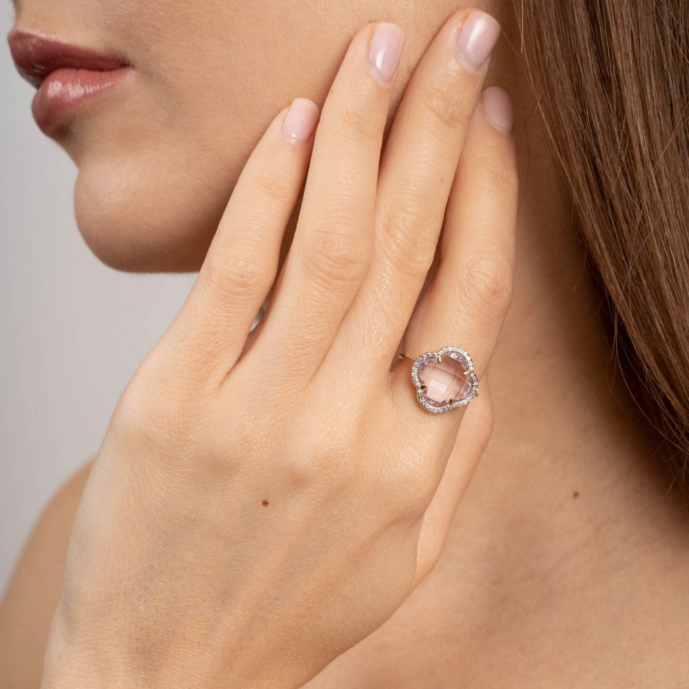 Bague Victoria améthyste or rose et diamants