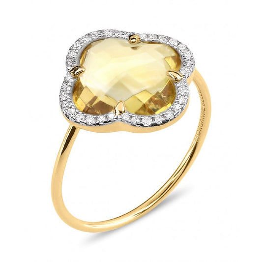 Bague Victoria citrine or jaune et diamants