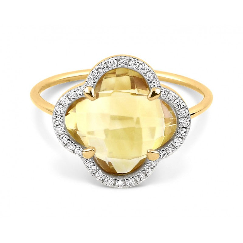 Bague Victoria citrine or jaune et diamants