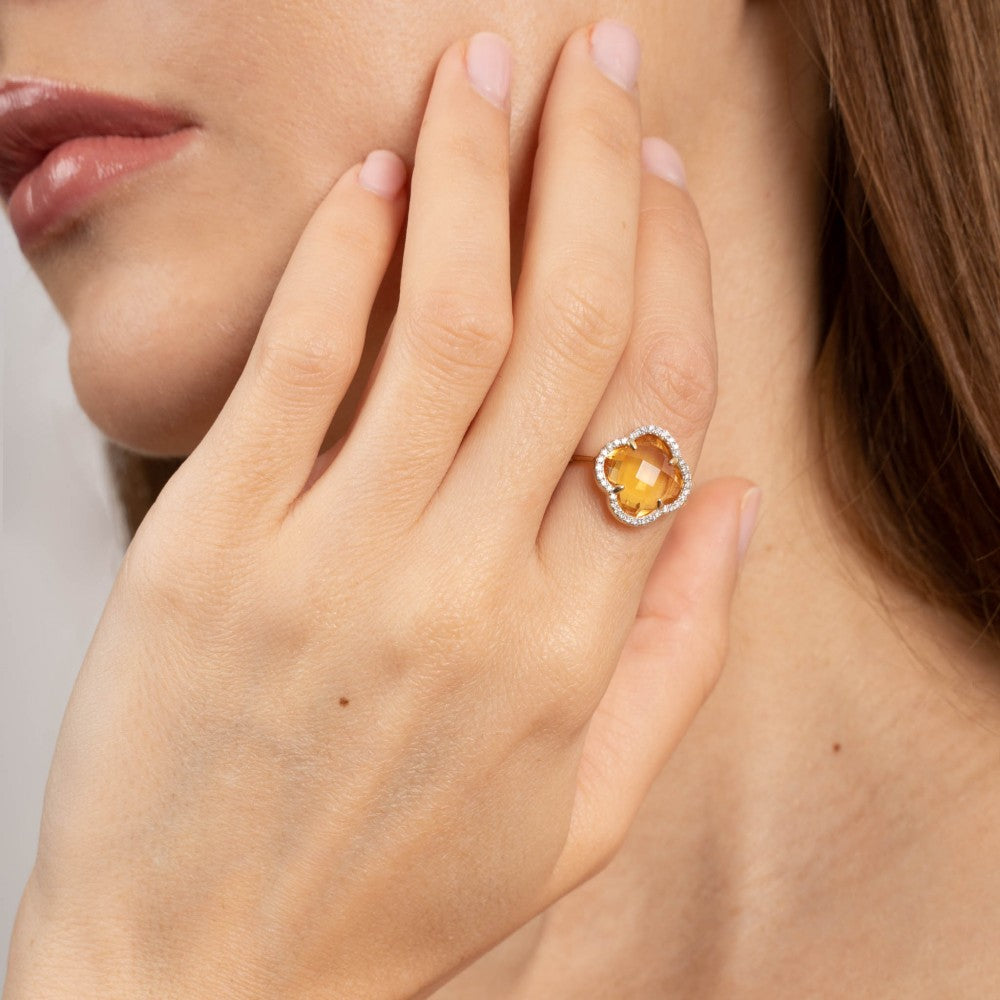 Bague Victoria citrine or jaune et diamants