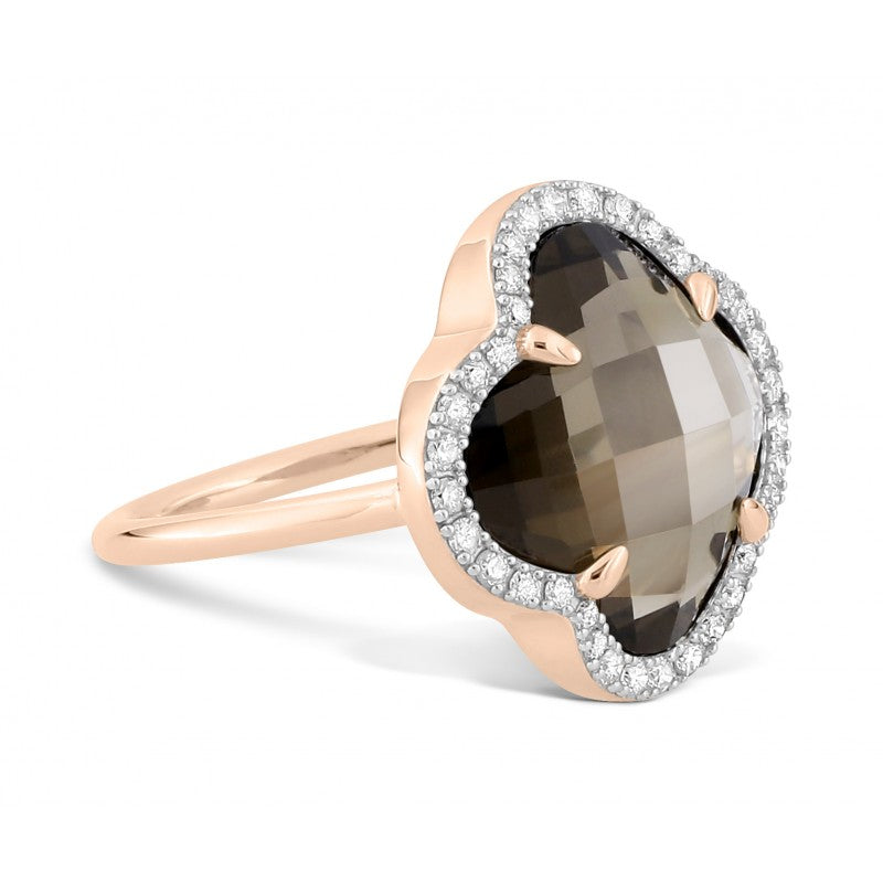 Bague Victoria quartz fumé or rose et diamants grand modèle