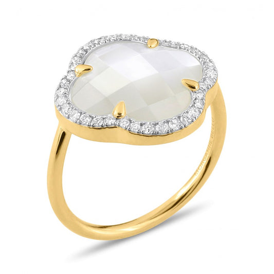 Bague Victoria nacre blanche or jaune et diamants grand modèle