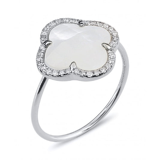Bague Victoria nacre blanche or blanc et diamants