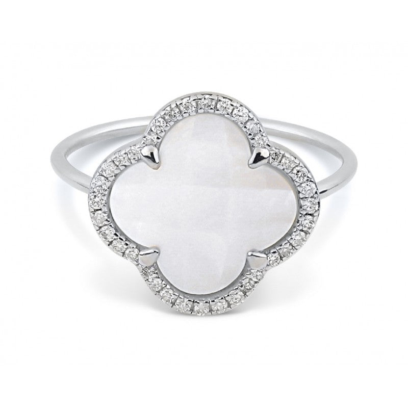 Bague Victoria nacre blanche or blanc et diamants