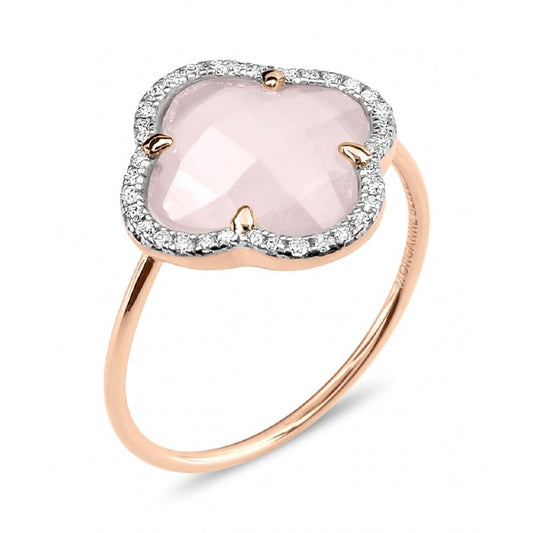 Bague Victoria quartz rose or rose et diamants