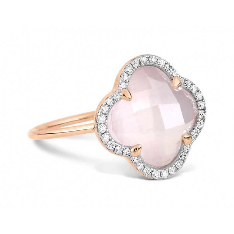 Bague Victoria quartz rose or rose et diamants
