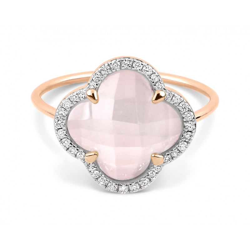 Bague Victoria quartz rose or rose et diamants